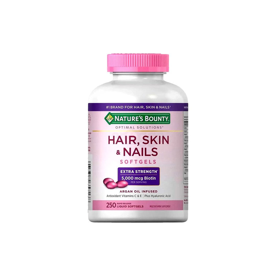 Nature's Bounty Hair, Skin & Nails Softgels – Biotin, Argan Oil & Hyaluronic Acid – 250 Softgels