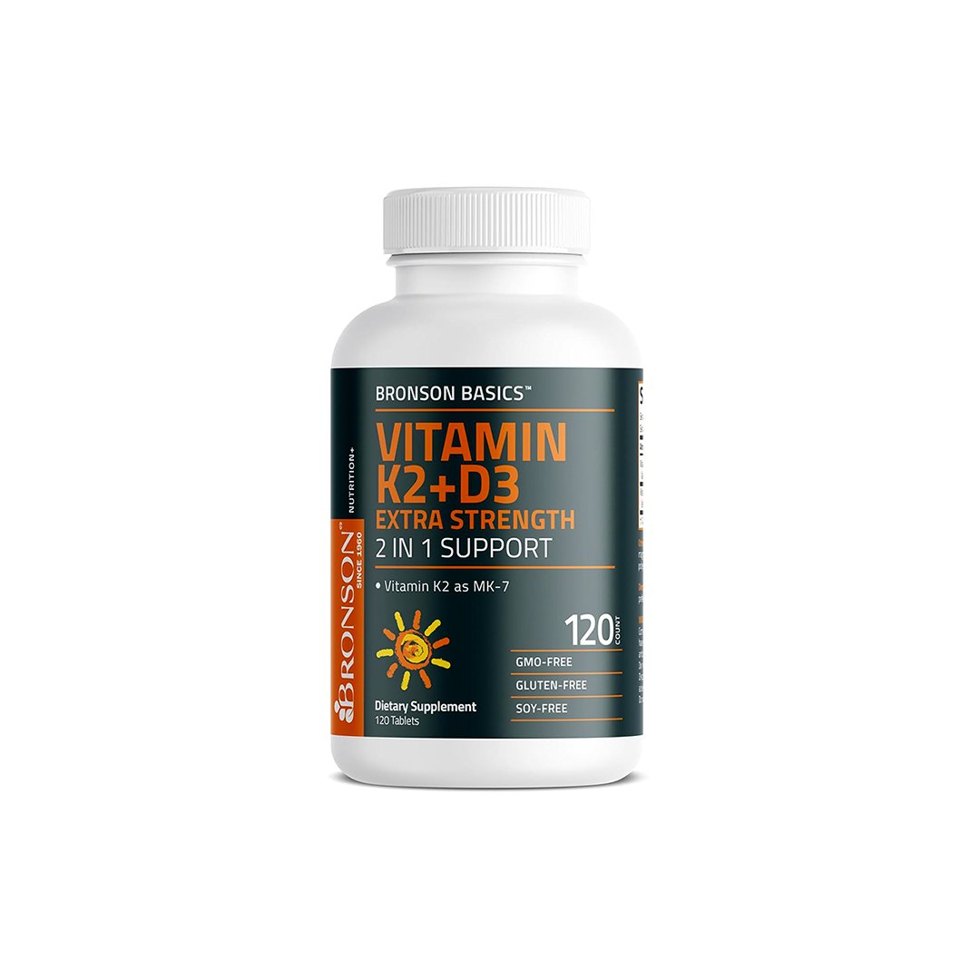 Bronson Vitamin K2 (MK-7) with D3 Extra Strength – 10,000 IU D3 & 120 mcg K2 – 120 Tablets