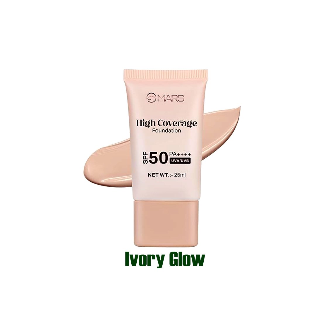 MARS SPF50 PA++++ High Coverage Foundation – 01 Ivory Glow (25ml)
